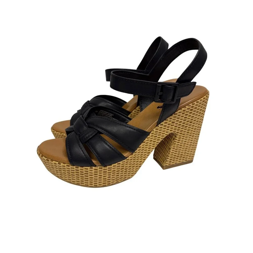 NEW Korks Dee Wedge Platform Women's Sandal Black Woven Size 9 Shoes Block Heel